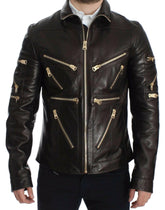 Dolce & Gabbana Brown Lambskin Leather Zipper Jacket -   -  Dolce & Gabbana.